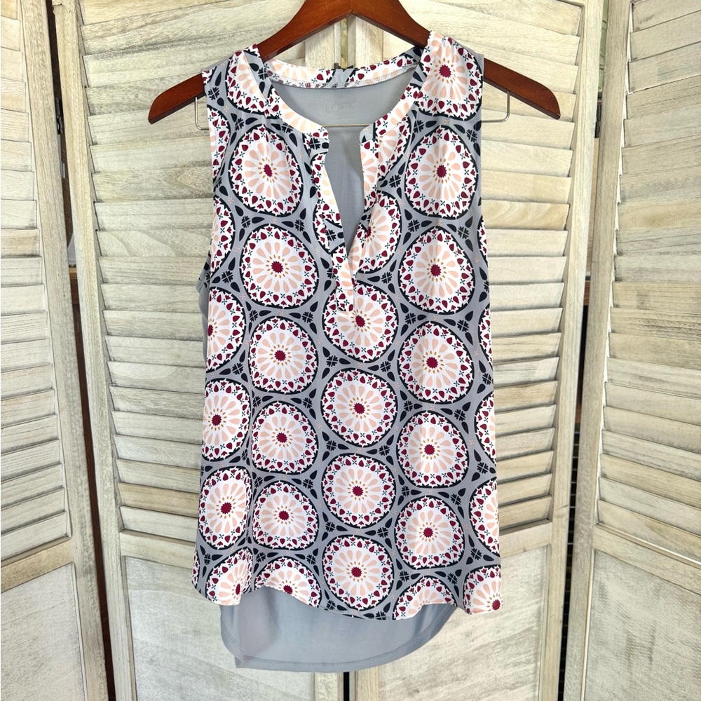 LOFT Mandala Print Sleeveless Blouse, Small